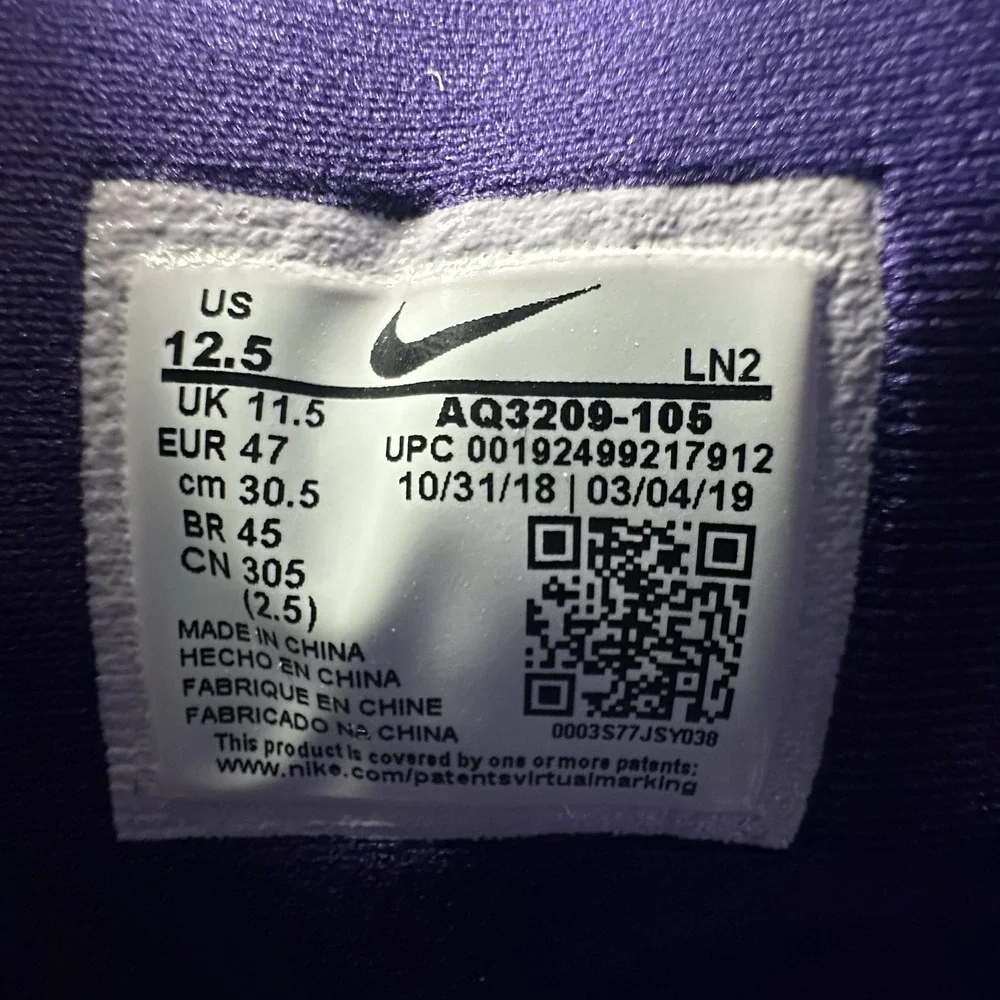 Nike Alpha Menace Pro 2 Football Cleats Mens Size 12.5 Purple White AQ3209-105
